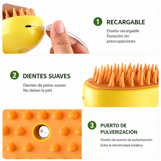 Cepillo de Vapor Eléctrico 3 en 1 para Mascotas