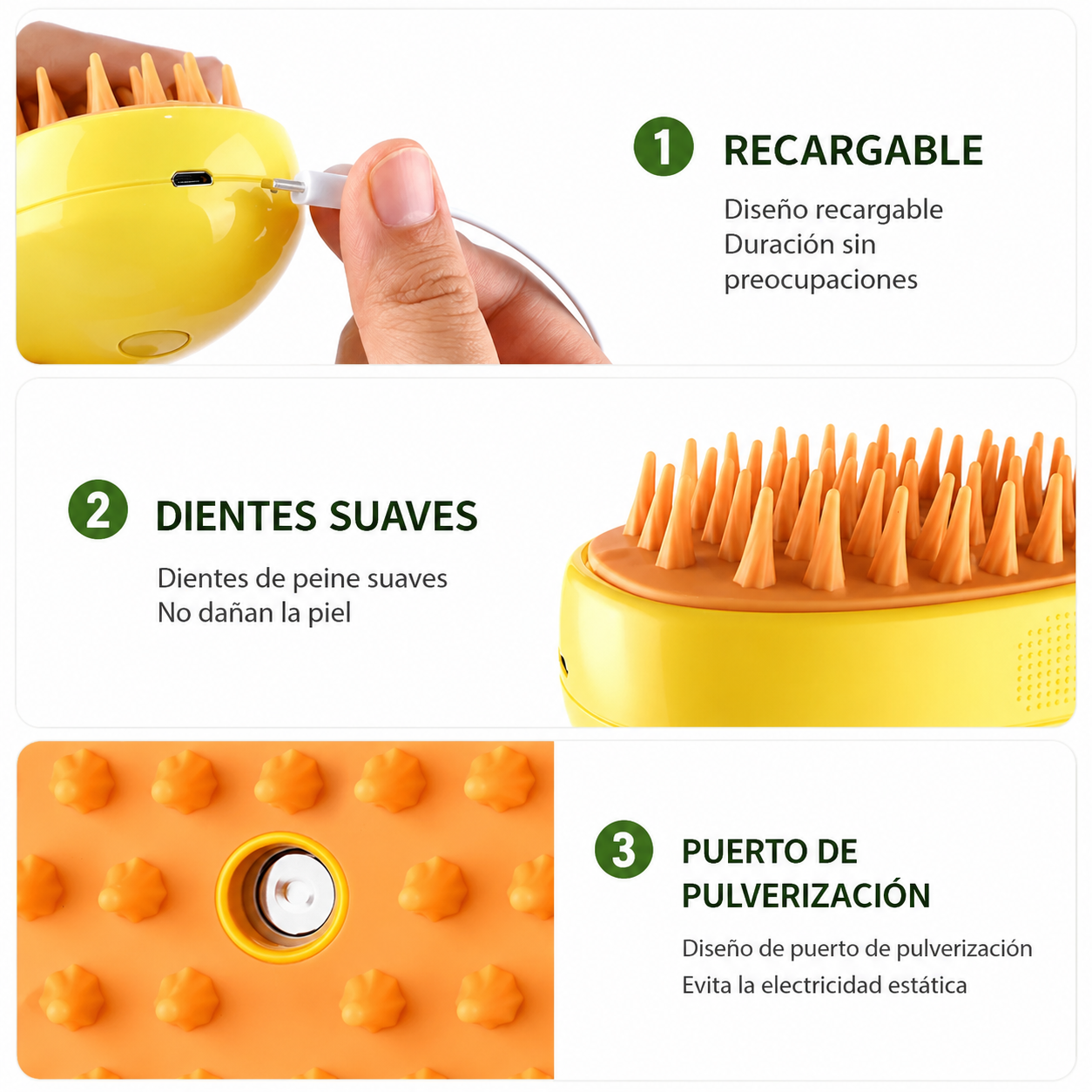 Cepillo de Vapor Eléctrico 3 en 1 para Mascotas